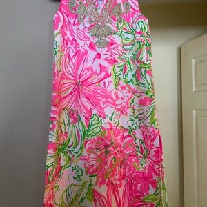 Lilly Pulitzer - kids Floral Sleeveless Dress with Silver Embellishments